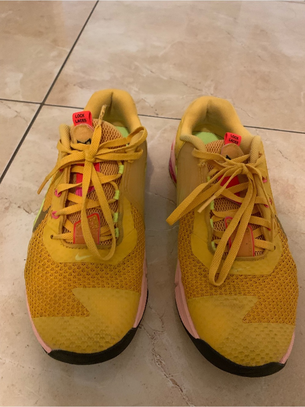 Nike Yellow Athletic Mesh Sneakers with Pink Accents